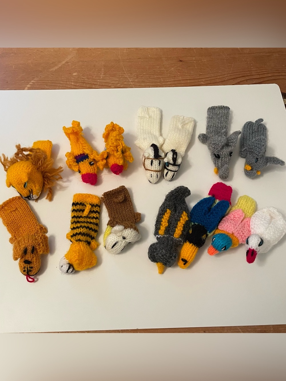 Knitted Finger Puppets Lot Of 14 Animals Birds Peru